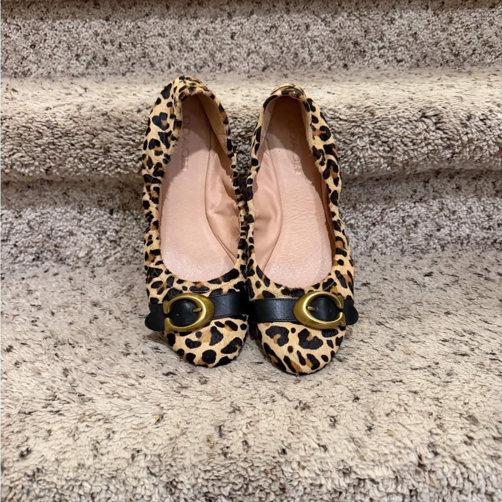 Coach Leopard Print Flats with Black and Gold Details